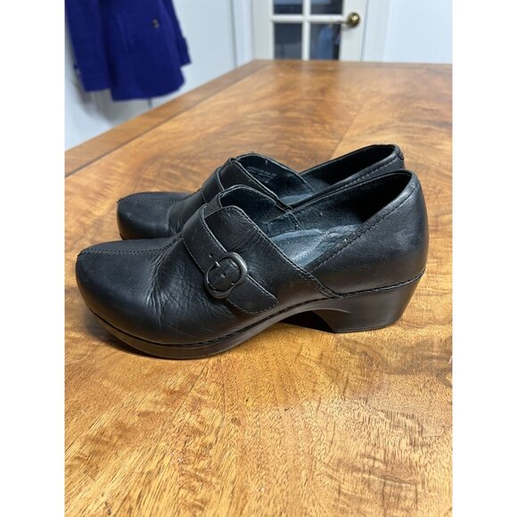 Dansko Tamara Women's Sz 38 US 7.5-8 Black Leather Clogs Loafers Nurses Shoes - Picture 3 of 12